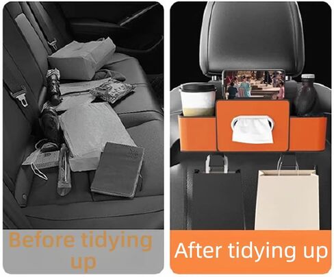 3-in-1 Multifunctional Car Backseat Organizer with Cup Holder, Tissue Box, Trash Bin & Hooks for Hold Phones, Snacks, Drinks, Handbags (Brown) in Saudi Arabia