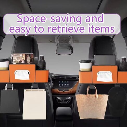 3-in-1 Multifunctional Car Backseat Organizer with Cup Holder, Tissue Box, Trash Bin & Hooks for Hold Phones, Snacks, Drinks, Handbags (Brown) in Saudi Arabia