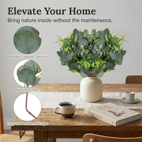 100 قطعة من سيقان الأوكالبتوس الصناعية مع بذور بيضاء، أوراق خضراء صناعية لتزيين باقة الزفاف المركزية وديكور المزرعة in Kuwait