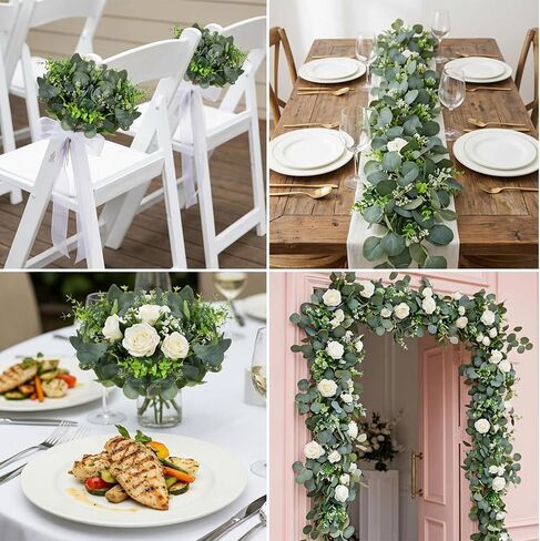 100 قطعة من سيقان الأوكالبتوس الصناعية مع بذور بيضاء، أوراق خضراء صناعية لتزيين باقة الزفاف المركزية وديكور المزرعة in Kuwait