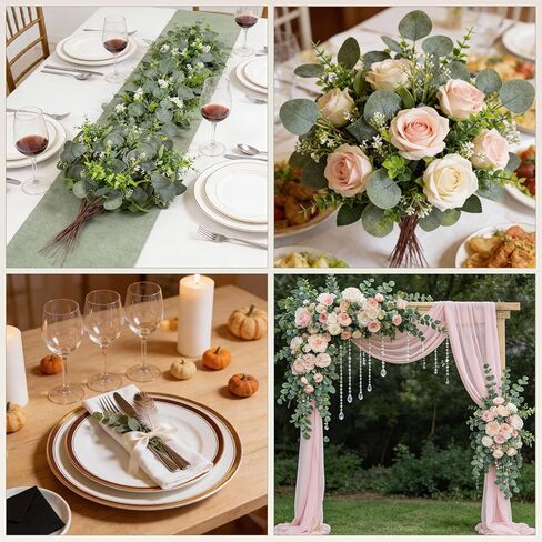 100 قطعة من سيقان الأوكالبتوس الصناعية مع بذور بيضاء، أوراق خضراء صناعية لتزيين باقة الزفاف المركزية وديكور المزرعة in Kuwait