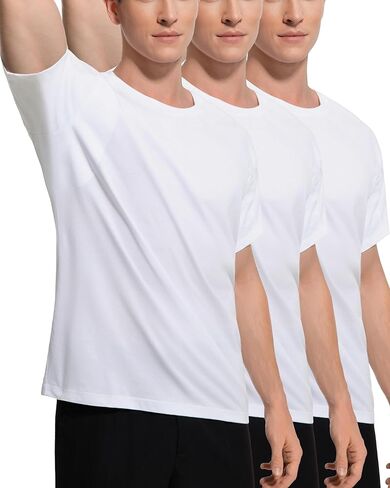 قميص داخلي رجالي مضاد للتعرق - تي شيرت قطني بأكمام قصيرة ورقبة دائرية، مقاس أصلي مع وسادات مدمجة للعرق تحت الإبط in Kuwait