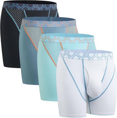 Men's Underwear Silky Soft Second Skin Boxer Briefs for Men with Fly 4 Pack, Wide Waistband No Ride Up in Saudi Arabia