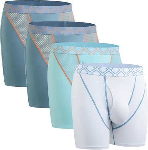 Men's Underwear Silky Soft Second Skin Boxer Briefs for Men with Fly 4 Pack, Wide Waistband No Ride Up in Saudi Arabia