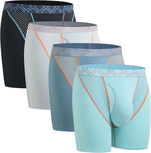 Men's Underwear Silky Soft Second Skin Boxer Briefs for Men with Fly 4 Pack, Wide Waistband No Ride Up in Saudi Arabia