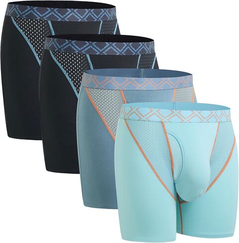 Men's Underwear Silky Soft Second Skin Boxer Briefs for Men with Fly 4 Pack, Wide Waistband No Ride Up in Saudi Arabia