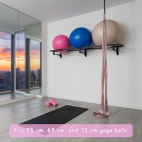Exercise Ball Holder Wall Mount - 2.1m Medicine Ball Rack with 4pcs 15.4in Yoga Ball Holder Organizer for Garage Sports Ball Storage for Stability Ball Yoga Blocks Tennis Baseball Basketball Holder in Kuwait