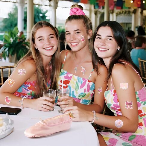 Y1tvei Ballerina Shoe Makeup Bag Set - 66Pcs Ballet Dancing Girls Satin Cosmetic Pouch Dance Stickers Sparkly Pink Ballerina Bracelet Necklace with Card Hairband, Ballet Dancer Gifts for Dance Recital in Kuwait