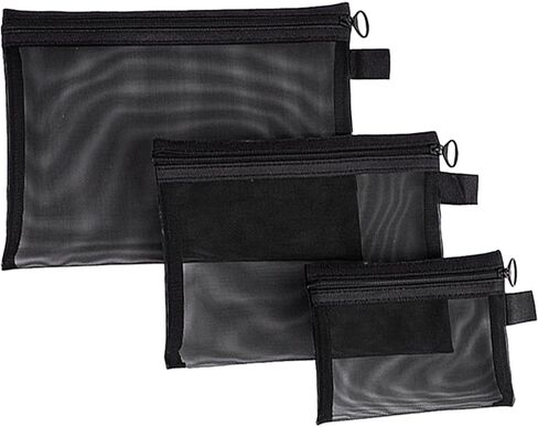 مجموعة حقائب مكياج مكونة من 3 قطع بسحاب شبكي، حقيبة مستحضرات تجميل شبكية محمولة للسفر وحقائب تخزين أدوات الزينة وحقائب تنظيم محفظة أقلام الرصاص للمنزل والمكتب يوميًا أو ملحقات السفر للحفاظ على الأشياء الصغيرة (أسود) in Kuwait