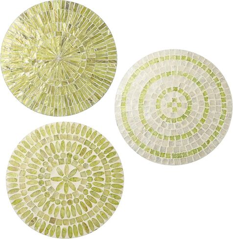 Tioncy 3 Pcs Mother of Pearl Shell Plate coastal wall art Mosaic Wall Sculpture shell wall decor Handmade Hanging Black Wall Plates Bedroom Bathroom Decoration for Home Office Holiday Hotel in Kuwait