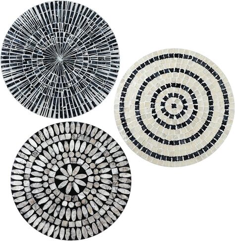 Tioncy 3 Pcs Mother of Pearl Shell Plate coastal wall art Mosaic Wall Sculpture shell wall decor Handmade Hanging Black Wall Plates Bedroom Bathroom Decoration for Home Office Holiday Hotel in Saudi Arabia