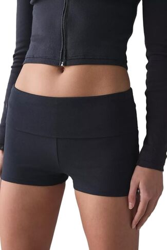 Women's Fold Over Mini Shorts Low Waist Micro Pajama Bottoms Roll Over Yoga Shorts Sleep Loungewear in Saudi Arabia
