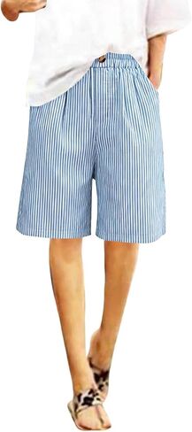 Women Striped Gingham Knee Length Bermuda Shorts Baggy Pajama Lounge Shorts Resort Plaid PJ Bottoms Cute w Pockets in Saudi Arabia