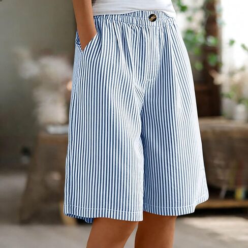 Women Striped Gingham Knee Length Bermuda Shorts Baggy Pajama Lounge Shorts Resort Plaid PJ Bottoms Cute w Pockets in Saudi Arabia