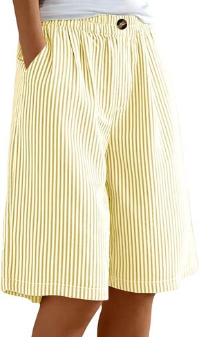 Women Striped Gingham Knee Length Bermuda Shorts Baggy Pajama Lounge Shorts Resort Plaid PJ Bottoms Cute w Pockets in Saudi Arabia