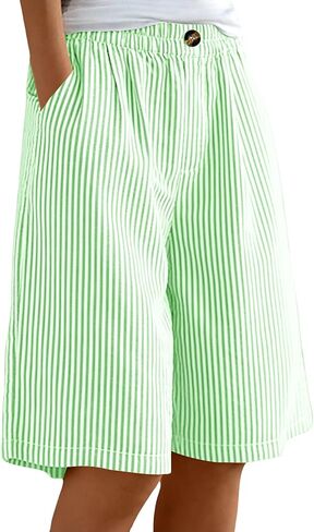 Women Striped Gingham Knee Length Bermuda Shorts Baggy Pajama Lounge Shorts Resort Plaid PJ Bottoms Cute w Pockets in Saudi Arabia