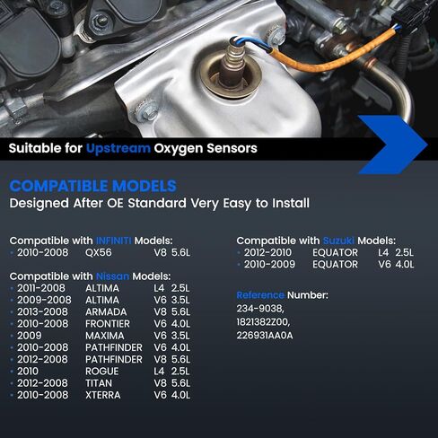 Upstream Oxygen O2 Sensor 234-9038 Compatible with Nissan Titan/Armada, Compatible with Infiniti QX56, Pathfinder, Frontier/Xterra 4.0L/5.6L - Replaces 1821382Z00, 226931AA0A, 1PCS in Saudi Arabia