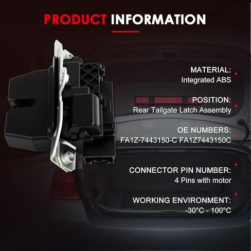 CCIYU Rear Tailgate Latch Assembly Door Lock Actuators Fit for Ford Edge/Escape/Explorer/Mustang Mach-E/Police Interceptor Utility,for Lincoln MKX/Nautilus Manual Lift gate Replaces FA1Z-7443150-C in Saudi Arabia