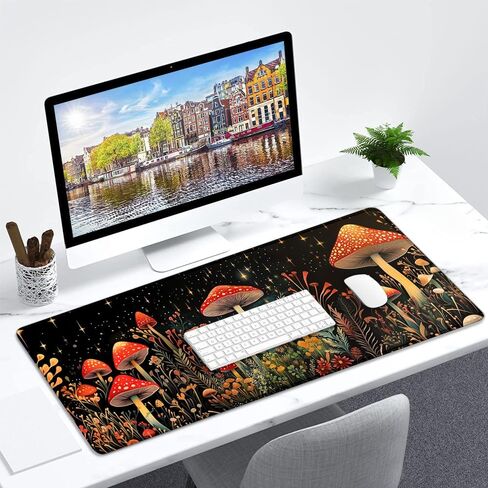 Gaming Mouse Pad Large Desk Mat Extended Keyboard Mouse Pad Mousepad with Non-Slip Base and Stitched Edge Mouse Mat Desk Pad Mouse Pads for Desk Home Office Gaming Mushroom in Saudi Arabia