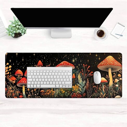 Gaming Mouse Pad Large Desk Mat Extended Keyboard Mouse Pad Mousepad with Non-Slip Base and Stitched Edge Mouse Mat Desk Pad Mouse Pads for Desk Home Office Gaming Mushroom in Saudi Arabia