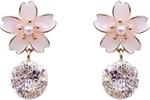 Cherry Blossom Earrings for Women Crystal Cherry Blossom Stud Earrings in Kuwait