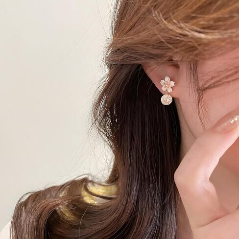 Cherry Blossom Earrings for Women Crystal Cherry Blossom Stud Earrings in Kuwait
