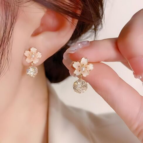 Cherry Blossom Earrings for Women Crystal Cherry Blossom Stud Earrings in Kuwait