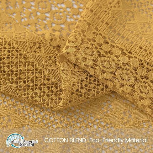 Mustard Yellow Lace Curtains 84 Inches Long 2 Panel,Rod Pocket Light Filtering Crochet Decorative Sheer Drapes Boho Farmhouse Cottage Spring Fall Cute Tassel Curtain for Bedroom Living Room in Kuwait
