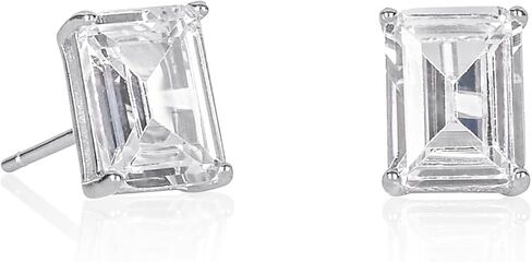 Namana Elegant Emerald-Cut 925 Sterling Silver Stud Earrings for Women, Dainty Rectangle Silver Earrings for Women with White or Colored Emerald-Cut Stones in Kuwait