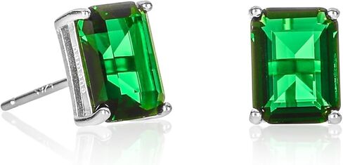 Namana Elegant Emerald-Cut 925 Sterling Silver Stud Earrings for Women, Dainty Rectangle Silver Earrings for Women with White or Colored Emerald-Cut Stones in Saudi Arabia