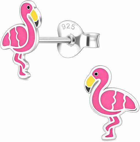 925 Sterling Silver Pink Flamingo Stud Earrings, Ultra-Tiny Animal Bird Jewelry in Kuwait