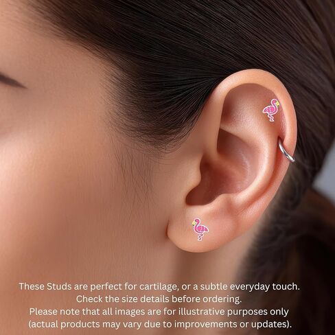 925 Sterling Silver Pink Flamingo Stud Earrings, Ultra-Tiny Animal Bird Jewelry in Kuwait