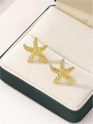 OYOANGLE Women's Gold Plated Starfish Stud Earrings Dainty Lightweight Piercings Stud Hoop Earrings in Saudi Arabia