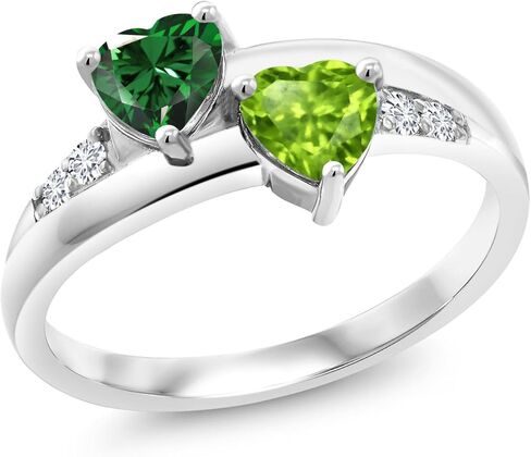 Gem Stone King 1.08 Cttw Heart Shape Green Nano Emerald and Green Peridot Ring For Women | 925 Sterling Silver | Gemstone Birthstone | Wedding Engagement Anniversary Promise Ring For Women in Saudi Arabia