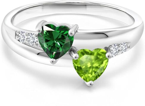 Gem Stone King 1.08 Cttw Heart Shape Green Nano Emerald and Green Peridot Ring For Women | 925 Sterling Silver | Gemstone Birthstone | Wedding Engagement Anniversary Promise Ring For Women in Saudi Arabia