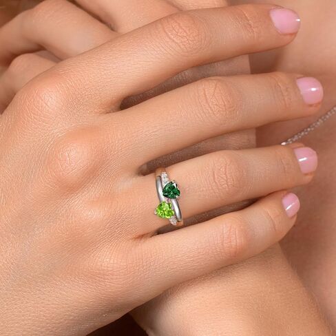 Gem Stone King 1.08 Cttw Heart Shape Green Nano Emerald and Green Peridot Ring For Women | 925 Sterling Silver | Gemstone Birthstone | Wedding Engagement Anniversary Promise Ring For Women in Saudi Arabia