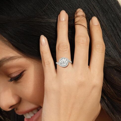 Jewelili غرامة لوحة من الفضة جولة قطع مكعب زركونيا هالة تويست دوامة خاتم الخطوبة للمرأة in Saudi Arabia