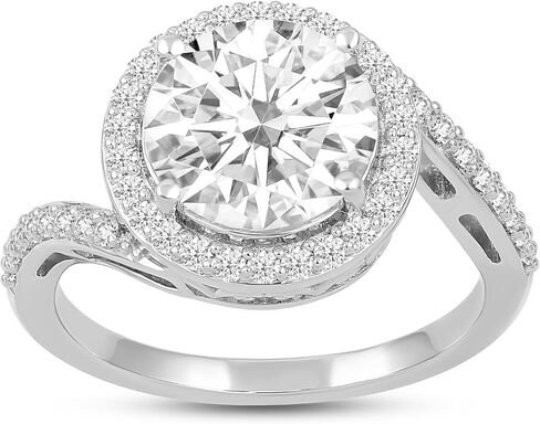 Jewelili غرامة لوحة من الفضة جولة قطع مكعب زركونيا هالة تويست دوامة خاتم الخطوبة للمرأة in Saudi Arabia