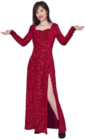 Willyacos Fairy Godmother Costume Dress Side Slit Red Sequin Fairy God Mother Costume Dress Adult in Saudi Arabia