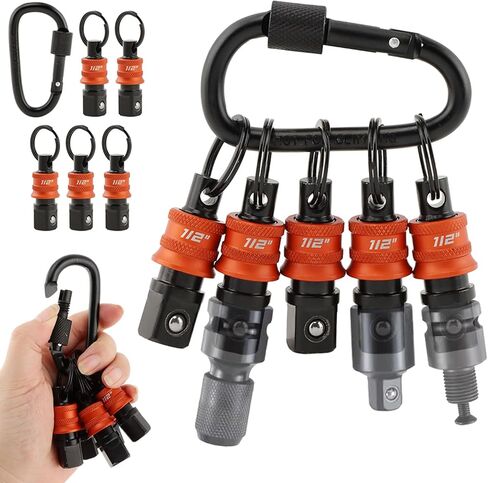5 قطع سلسلة مفاتيح حامل المقبس، سلسلة مفاتيح منظم مقبس المحرك 3/8 بوصة، تصميم سريع التحرير مع حلقة تسلق، ملحقات مفتاح الربط لرجل الخط والكهربائيين وأطقم البناء (الحجم: 3/8 بوصة) in Kuwait