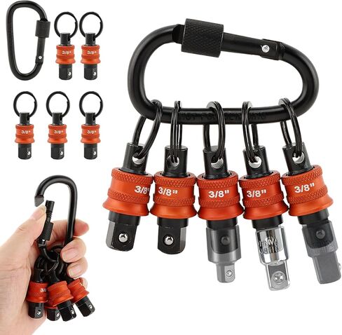 5Pcs Socket Holder Key Chain, 3/8" Drive Socket Organizer Keychain Quick Release Design with Carabiner, Impact Wrench Accessories for Lineman, Electricians, Construction Crews(SIZE:3/8 Inch) in Saudi Arabia