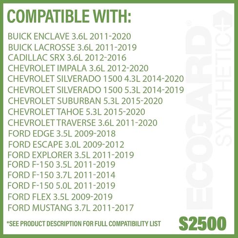 ECOGARD S2500 Premium Spin-On Engine Oil Filter for Synthetic Oil Fits Ford F-150 3.5L 2011-2022, F-150 5.0L 2011-2022, Explorer 3.5L 2011-2019, Edge 3.5L 2009-2018, Taurus 3.5L 2009-2019 in Saudi Arabia