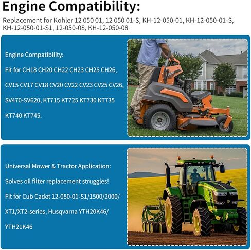 2 Pcs Leak proof 12-050-01-S Oil Filter Replacement for Kohler Engines Lawn Mowers Tractor,Cub Cadet,Craftsman,Troy Bilt,Gravely,Toro,Replaces Numbers KH-12-050-01, 12 050 01-S1,1205001S,12-050-08 in Kuwait