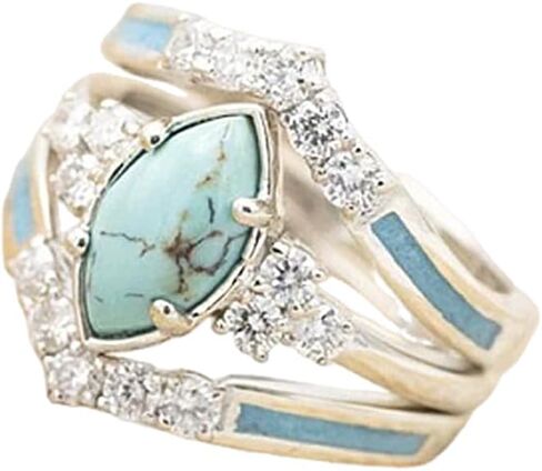 Turquoise Ring for Women - Vintage Bohemian Western Style Turquoise Engagement Ring with Cubic Zirconia, Wide Band Statement Ring for Daily Wear & Gift in Kuwait