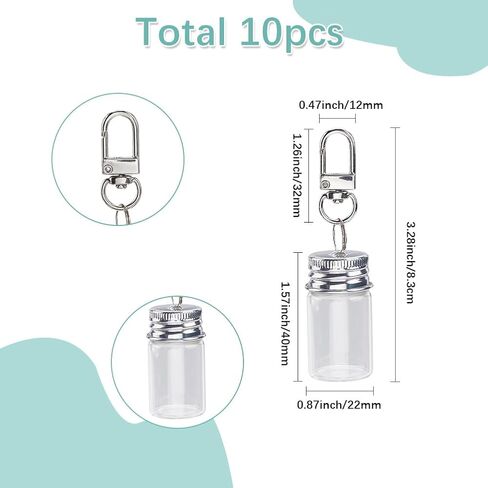 SUNNYCLUE 1 Box 10Pcs Mini Glass Bottles Keychain Message in a Bottle Keychains Bulk Alloy Empty Vials Jars with Platinum Iron Clasps and Cork Key Ring Chains for Crafts Jewelry Making DIY Necklace in Saudi Arabia