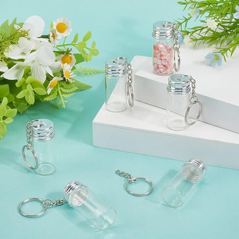 SUNNYCLUE 1 Box 10Pcs Mini Glass Bottles Keychain Message in a Bottle Keychains Bulk Alloy Empty Vials Jars with Platinum Iron Clasps and Cork Key Ring Chains for Crafts Jewelry Making DIY Necklace in Saudi Arabia