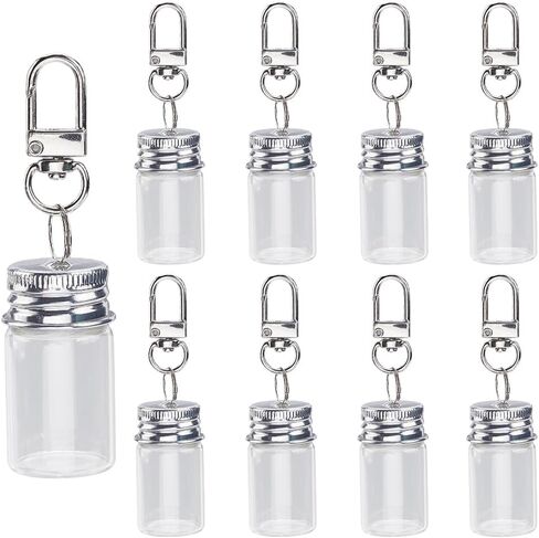 SUNNYCLUE 1 Box 10Pcs Mini Glass Bottles Keychain Message in a Bottle Keychains Bulk Alloy Empty Vials Jars with Platinum Iron Clasps and Cork Key Ring Chains for Crafts Jewelry Making DIY Necklace in Saudi Arabia