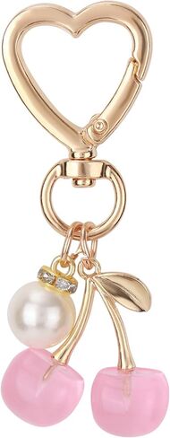 Cherry Keychain Bag Charm for Women, Cute Cherry Fruit Key Ring with Shiny Pearl Fashion Bag Charm Purse Chain Accessories for Handbag Wallet Decor (Pink) in Saudi Arabia