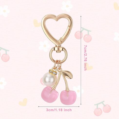 Cherry Keychain Bag Charm for Women, Cute Cherry Fruit Key Ring with Shiny Pearl Fashion Bag Charm Purse Chain Accessories for Handbag Wallet Decor (Pink) in Saudi Arabia
