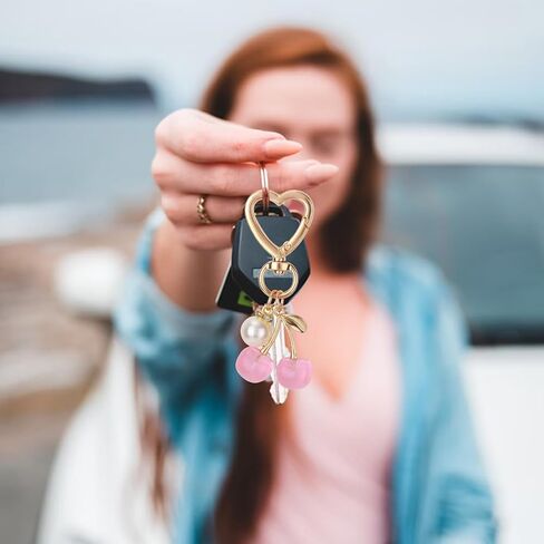 Cherry Keychain Bag Charm for Women, Cute Cherry Fruit Key Ring with Shiny Pearl Fashion Bag Charm Purse Chain Accessories for Handbag Wallet Decor (Pink) in Saudi Arabia